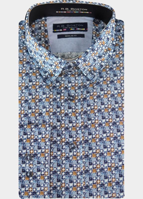 R.B. Boston Casual hemd lange mouw Blauw Regular Fit 100% Cotton 527670/610