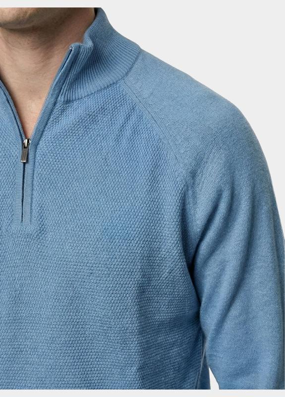 Bos Half Zip Blauw Half zip met structuur 326/8147 Light Blue