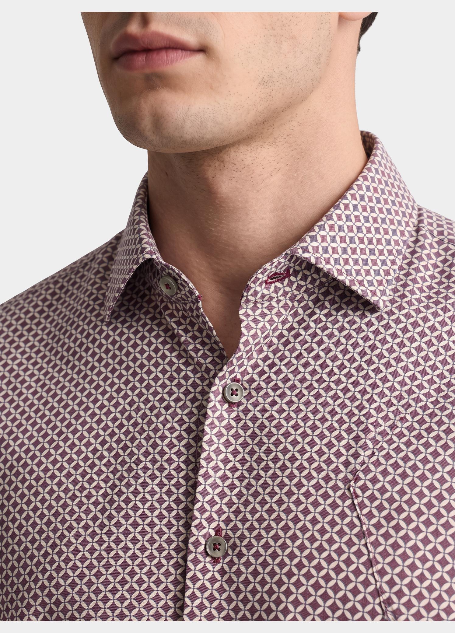 R2 Amsterdam Overhemd heren Paars Printed single technical knit 134.WSP.008/084
