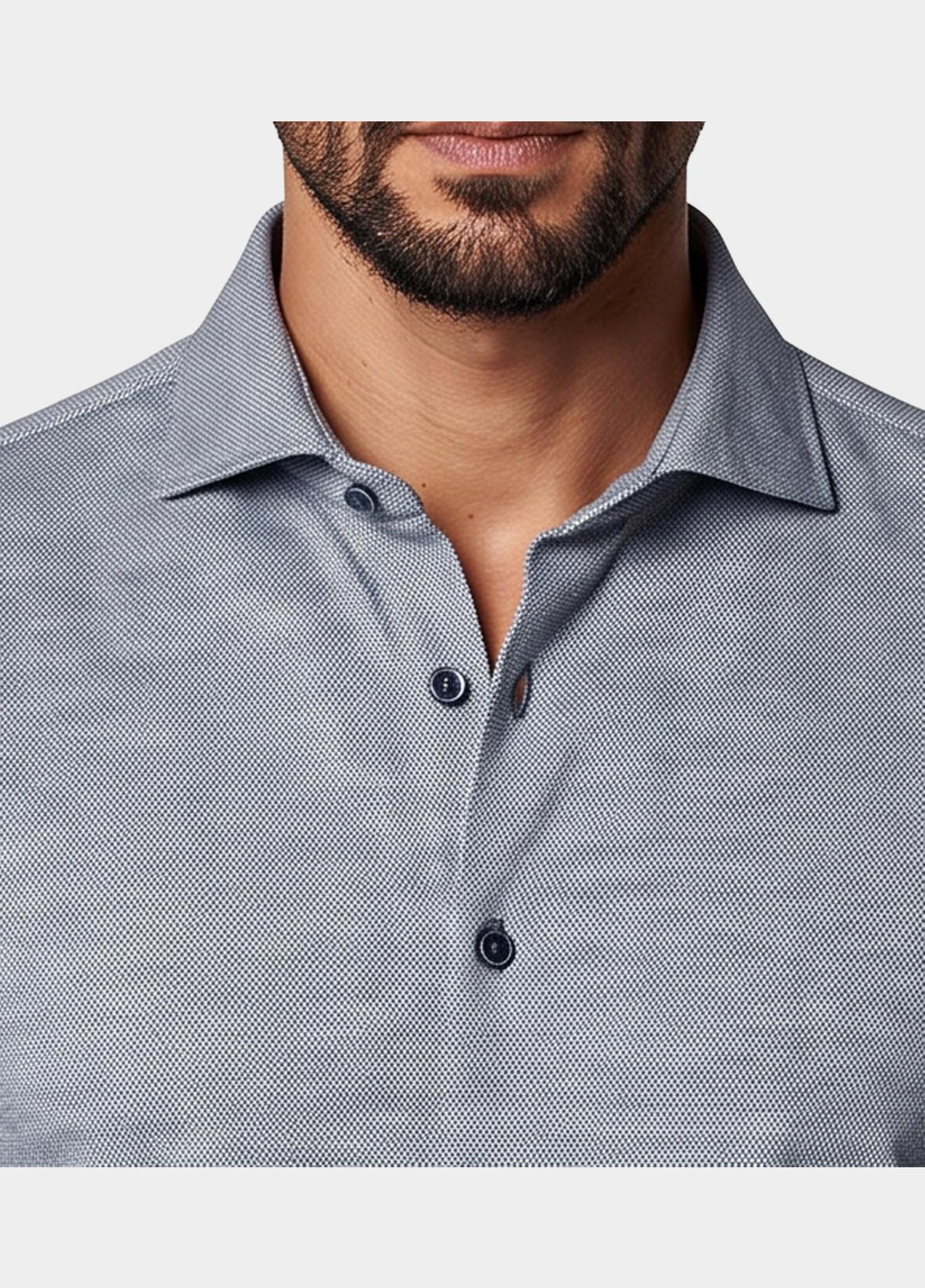 R2 Amsterdam Overhemd heren Blauw Knitted polyester sorona shir 134.WSP.013/014