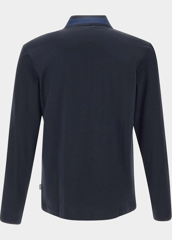 BOSS Black Polo lange mouw Blauw H-Pleins 200 10273705 01 50549257/405