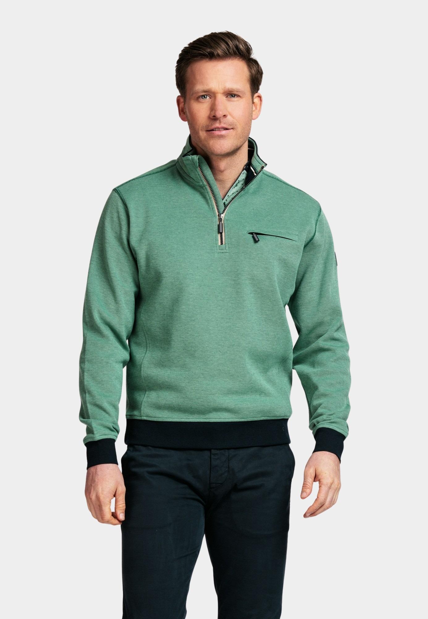 Baileys Sweater Groen Sweat Cardigan 1/2 zip 2-tone 413130/74