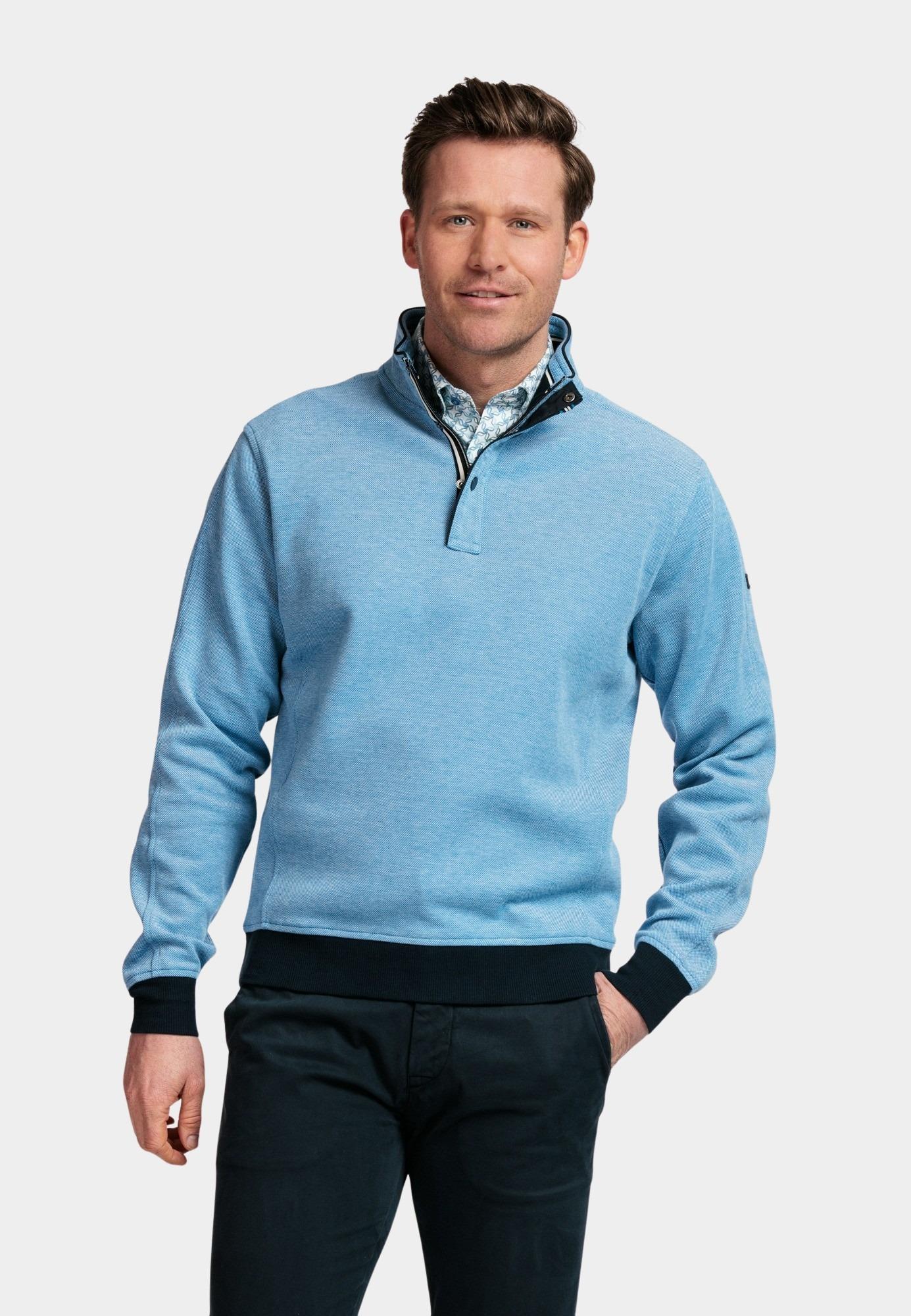 Baileys Half Zip Blauw Sweatshirt 1/2 zip 2-tone oxf 413138/66