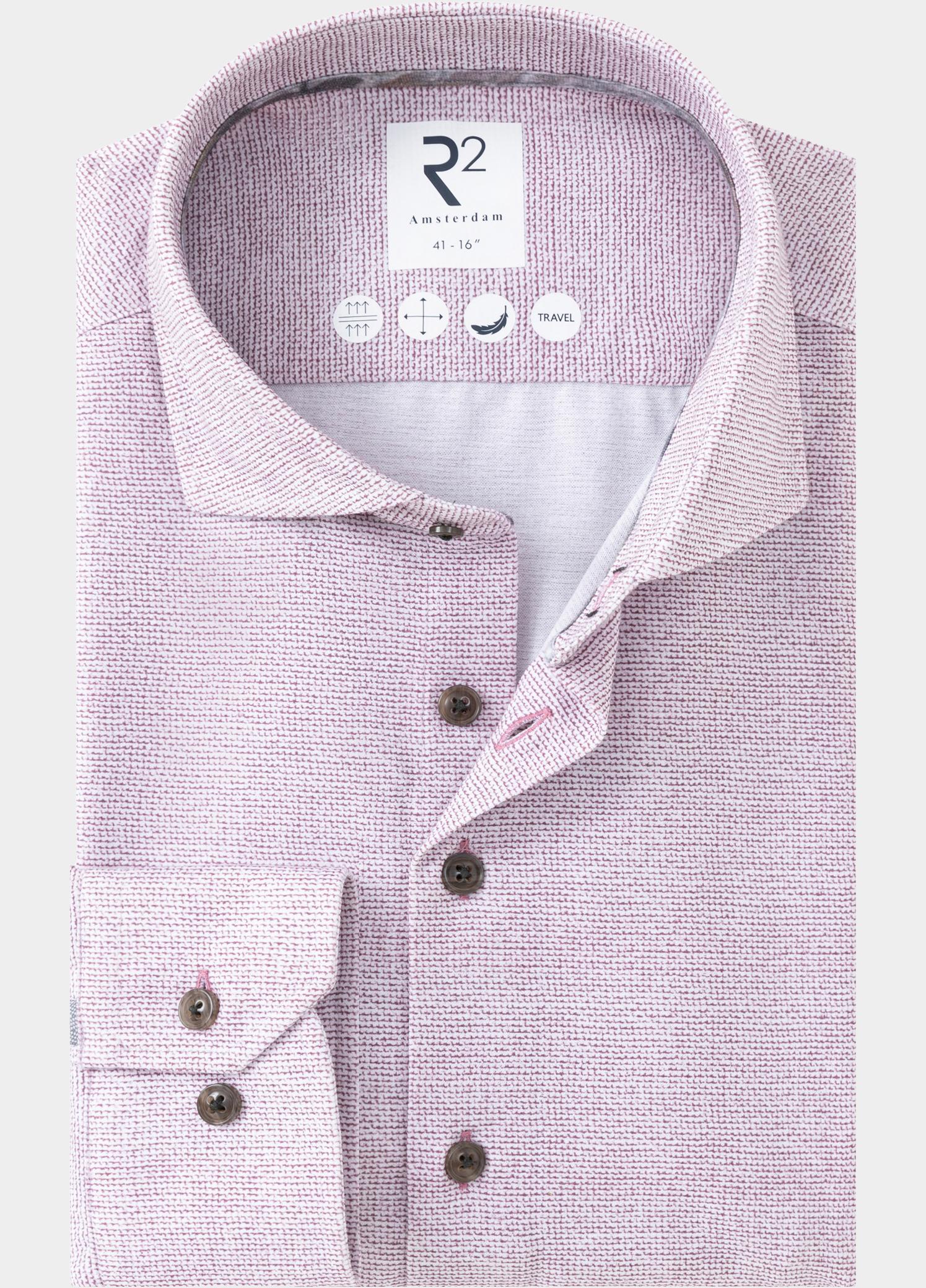 R2 Amsterdam Overhemd extra lange mouw Paars Knitted polyester sorona shir 134.WSP.XLS.013/084