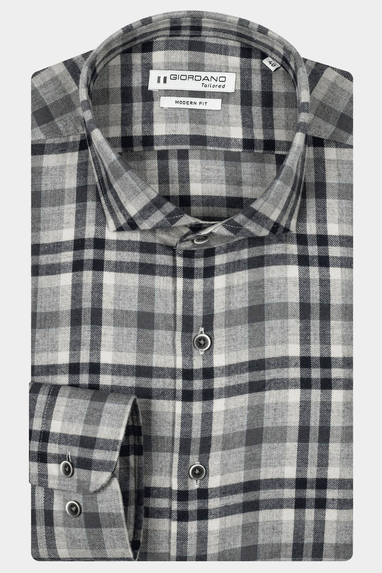 Giordano Casual hemd lange mouw Blauw Row, LS Cutaway  Brushed Chec 427833/60