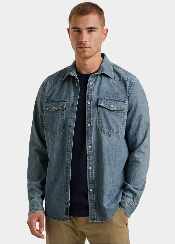 PME Legend Overhemd heren Blauw LONG SLEEVE SHIRT Indigo Deni PSI2511248/DEB