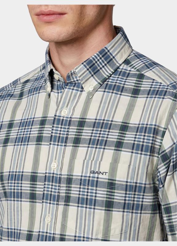 Gant overhemd korte mouw heren Blauw Madras Checked Short Sleeve S 3260078/430