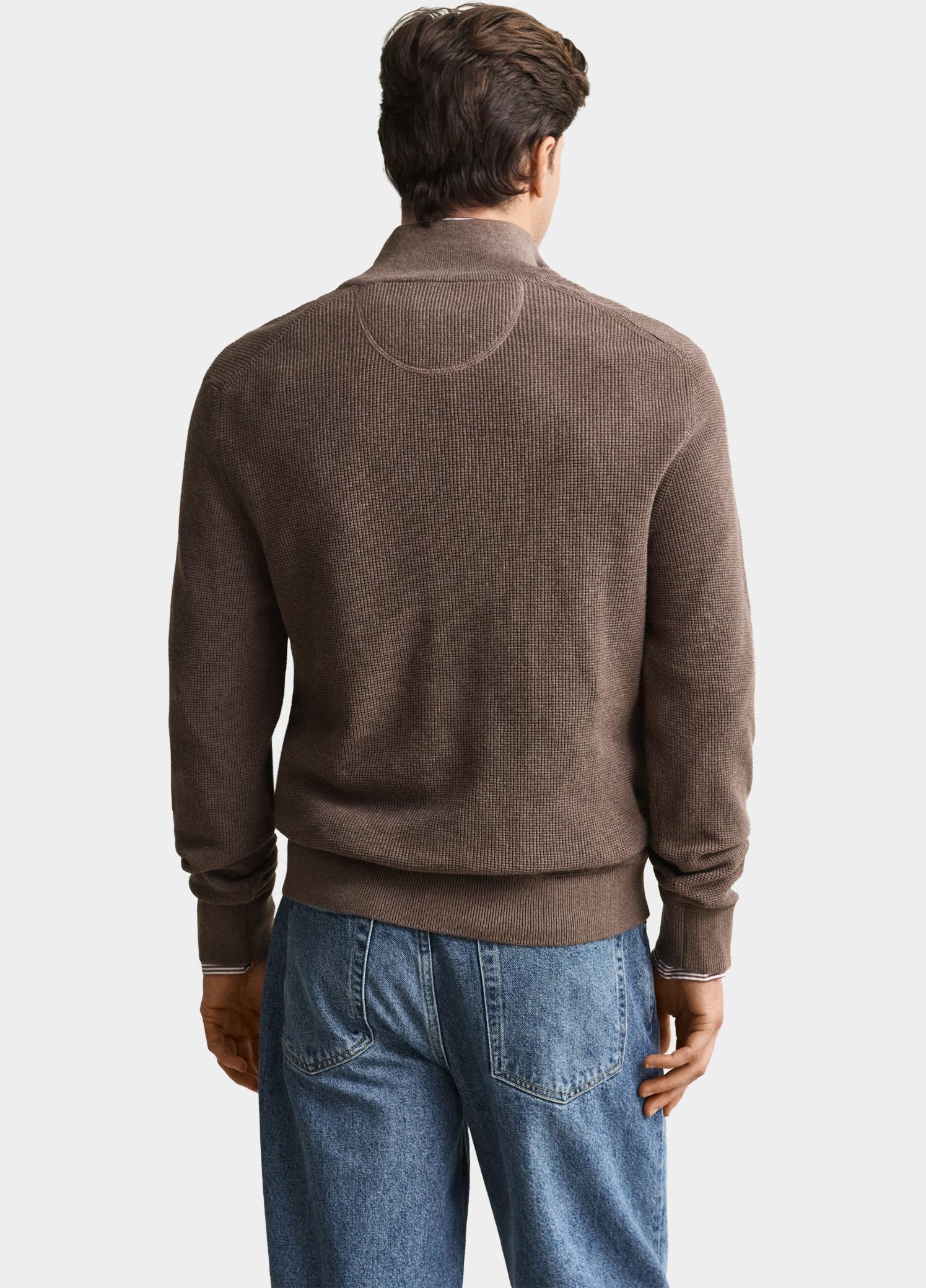 Gant Half Zip Bruin Katoenen Textured sweater met 8030292/294