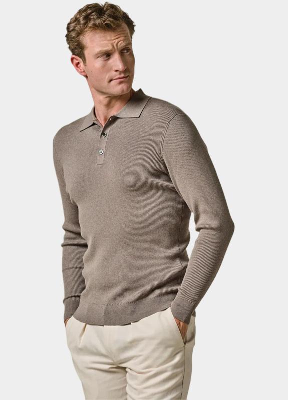 Profuomo Polo lange mouw Bruin  PPWJ10003/B