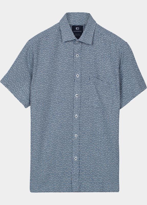 Giordano overhemd korte mouw heren Blauw Puglia Short Sleeve Shirt  Gr 616861/60