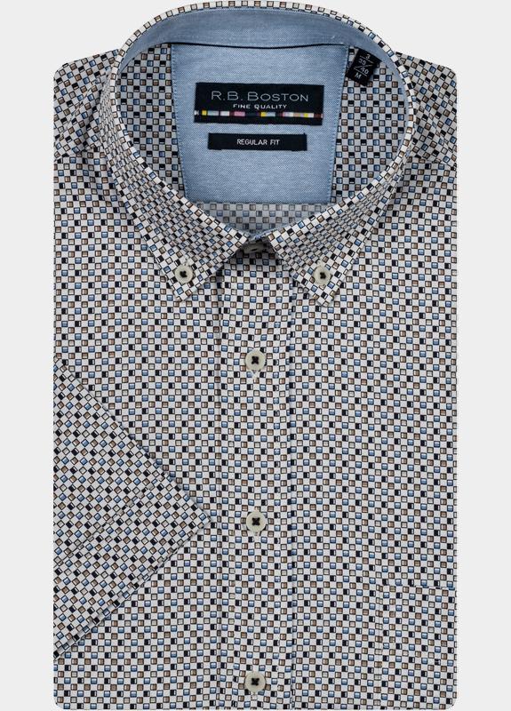 R.B. Boston Casual hemd korte mouw Multi regular fit blokprint 516670/617