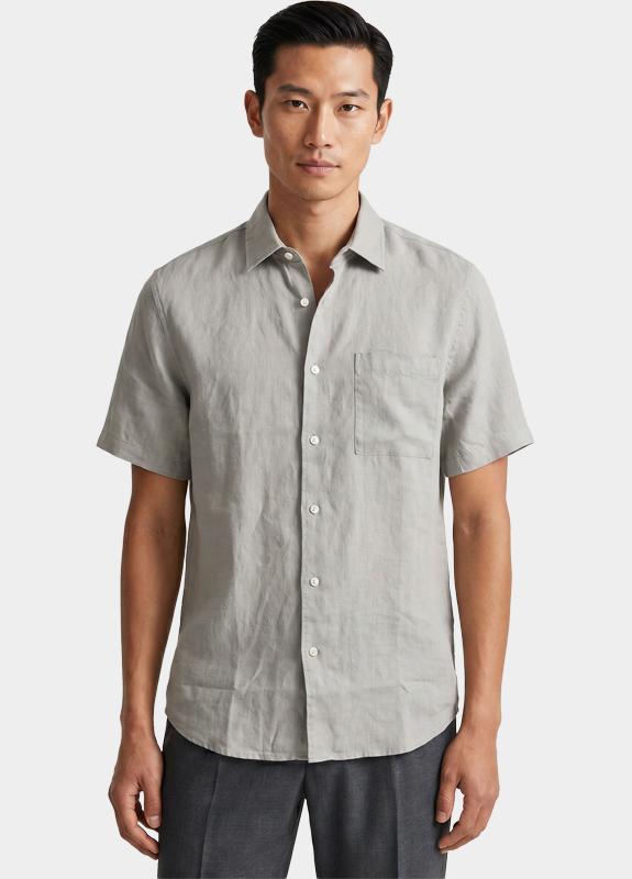 Bos Casual hemd korte mouw Groen Linnen Shirt 5700.426/356