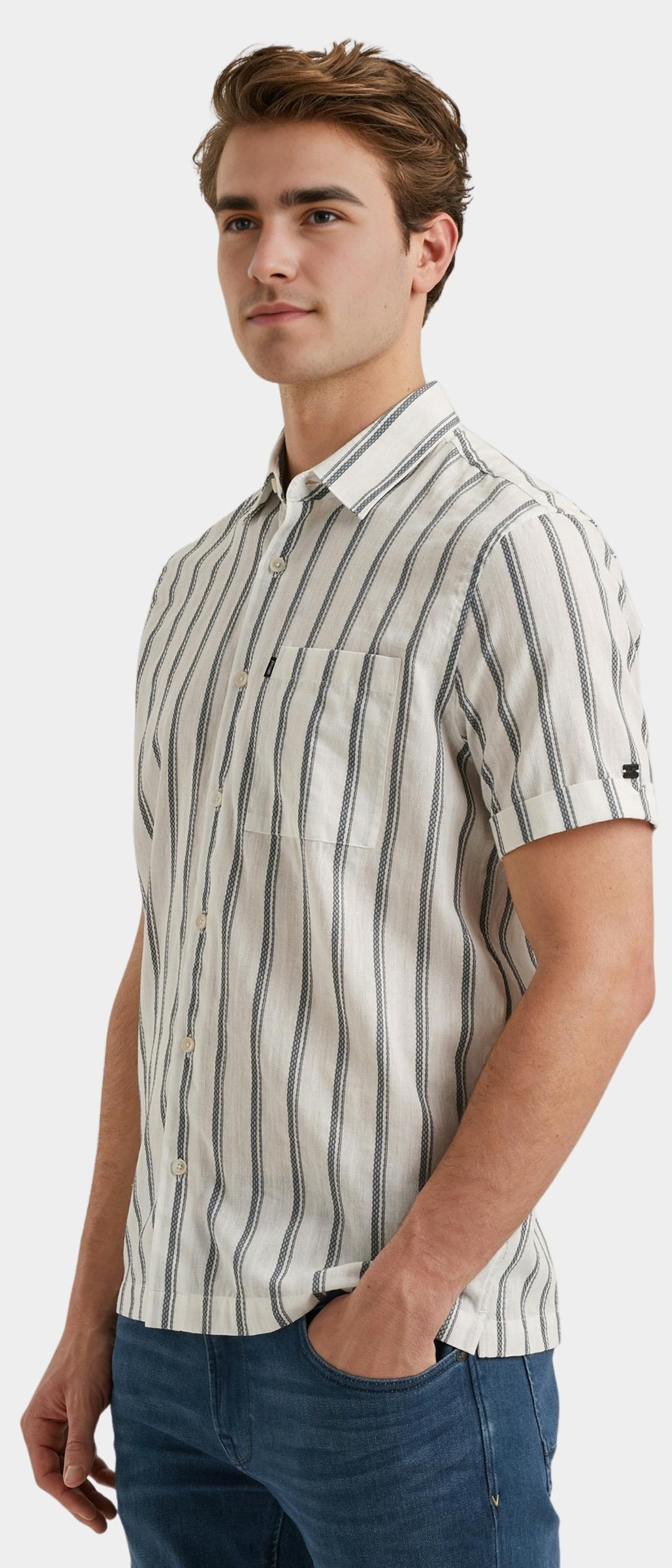 Vanguard Casual hemd korte mouw Wit Short Sleeve Shirt Dobby stri VSIS2504261/7004