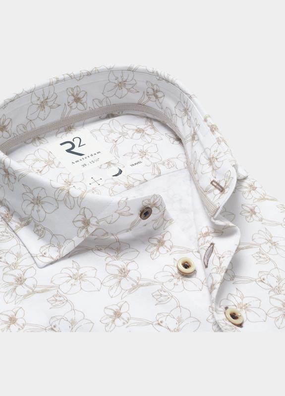 R2 Amsterdam Casual hemd lange mouw Beige Beige flower cotton sorona 132.WSP.006/045