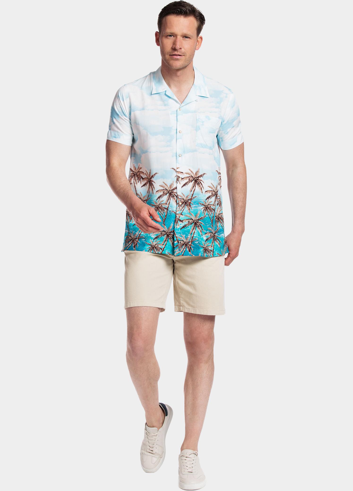 Giordano overhemd korte mouw heren Blauw Vigo, SS Cutaway Palm Print 416856/62