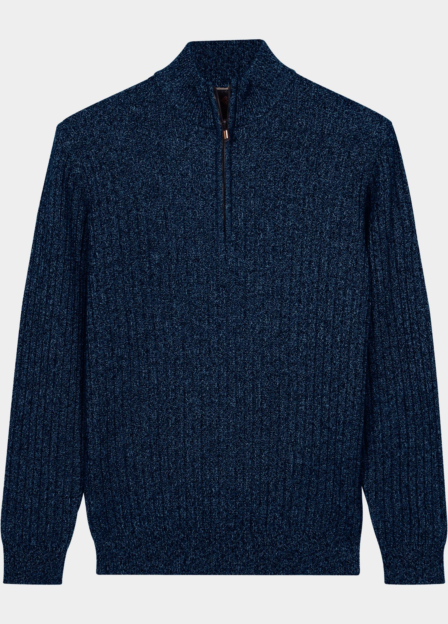 Baileys Half Zip Blauw all-over twisted structure kn 628445/645