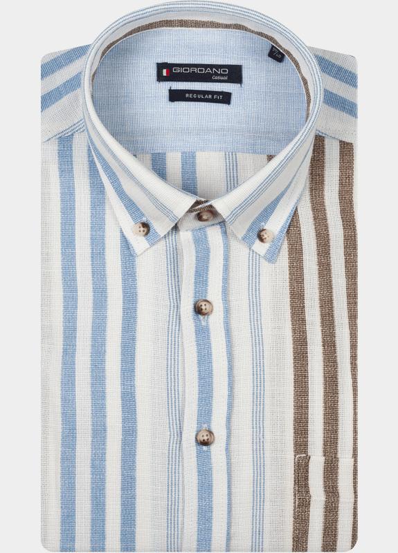 Giordano overhemd korte mouw heren Blauw League Short Sleeve Button Do 616109/61