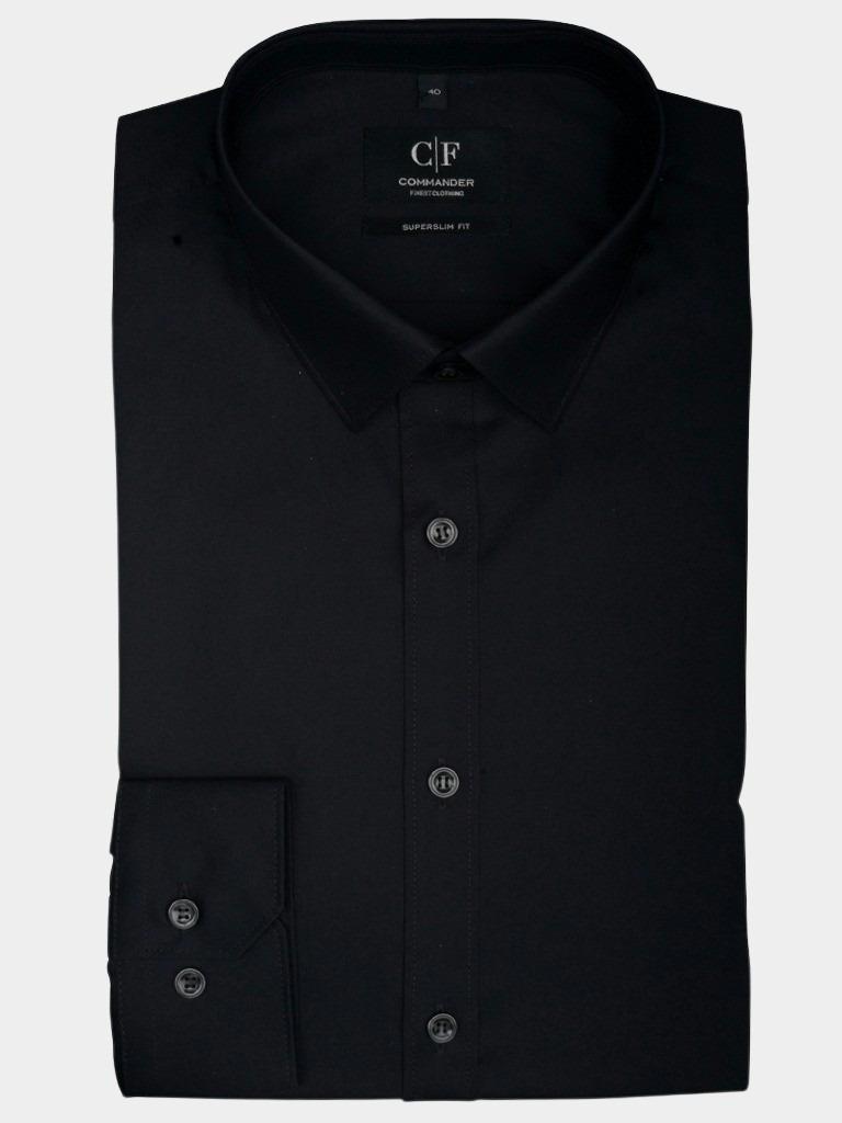 Commander Business hemd lange mouw Zwart overhemd zwart super slim fit 213010323 900