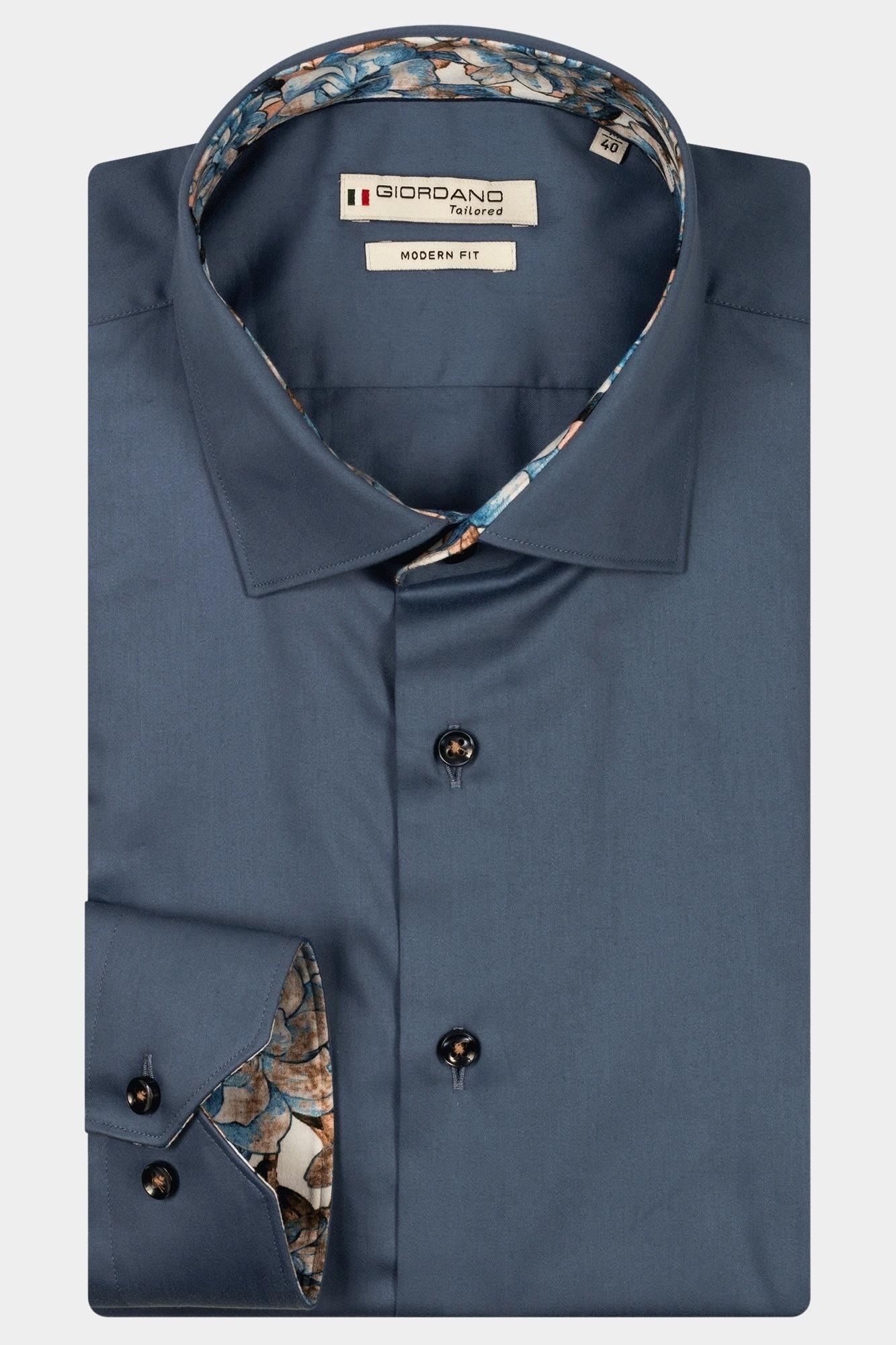 Giordano Casual hemd lange mouw Blauw Maggiore long sleeve semi cut 517866/62