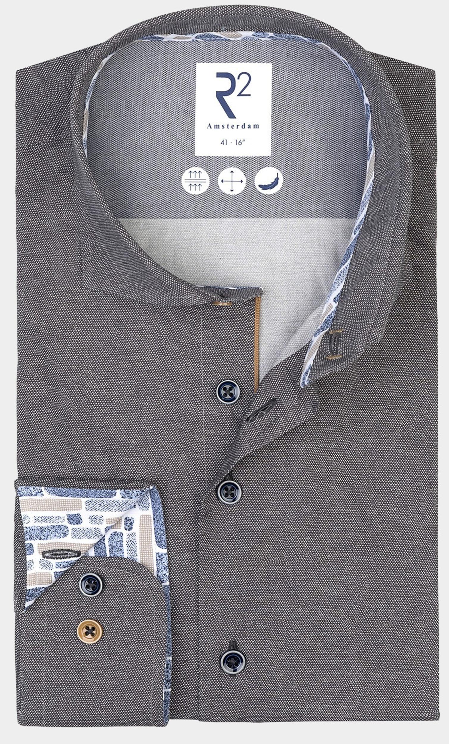 R2 Amsterdam Casual hemd lange mouw Grijs printed dobby 126.WSP.038/025