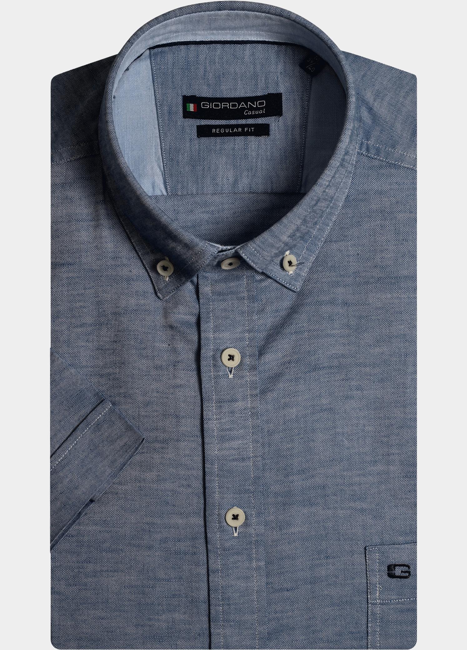 Giordano overhemd korte mouw heren Blauw League, SS Button Down Solid 416001/63