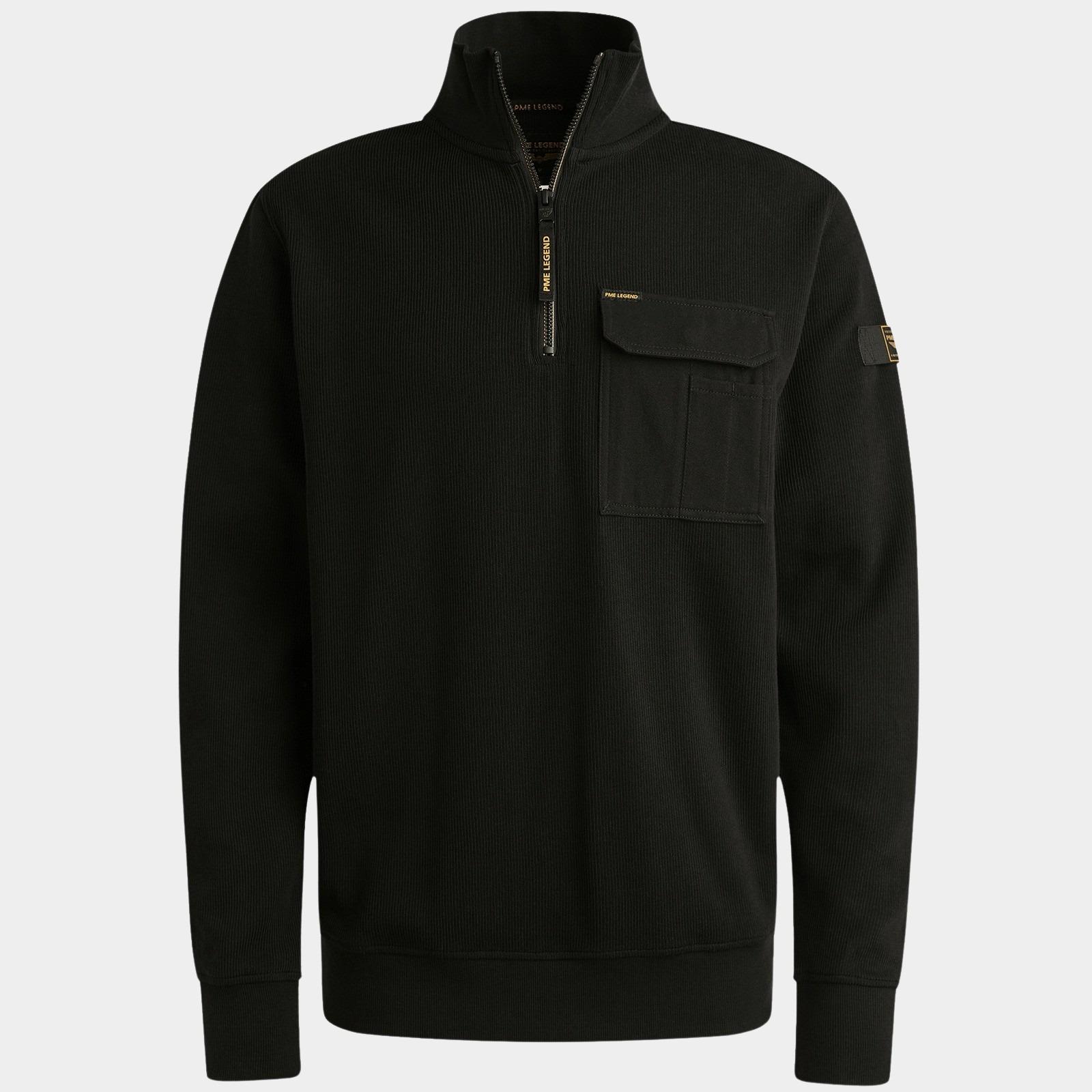 PME Legend Half Zip Zwart Half zip collar knit look jer PSW2509457/999