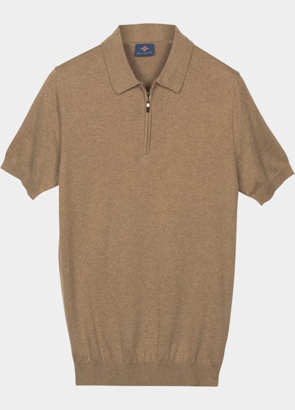 Baileys Polo heren Bruin Polo knitted SS 1/2 zip 14gg 615789/865