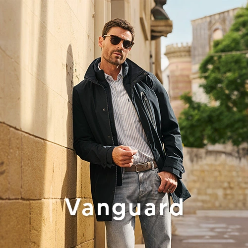 Vanguard heren parka in zwart met gestreept overhemd — bekijk de collectie