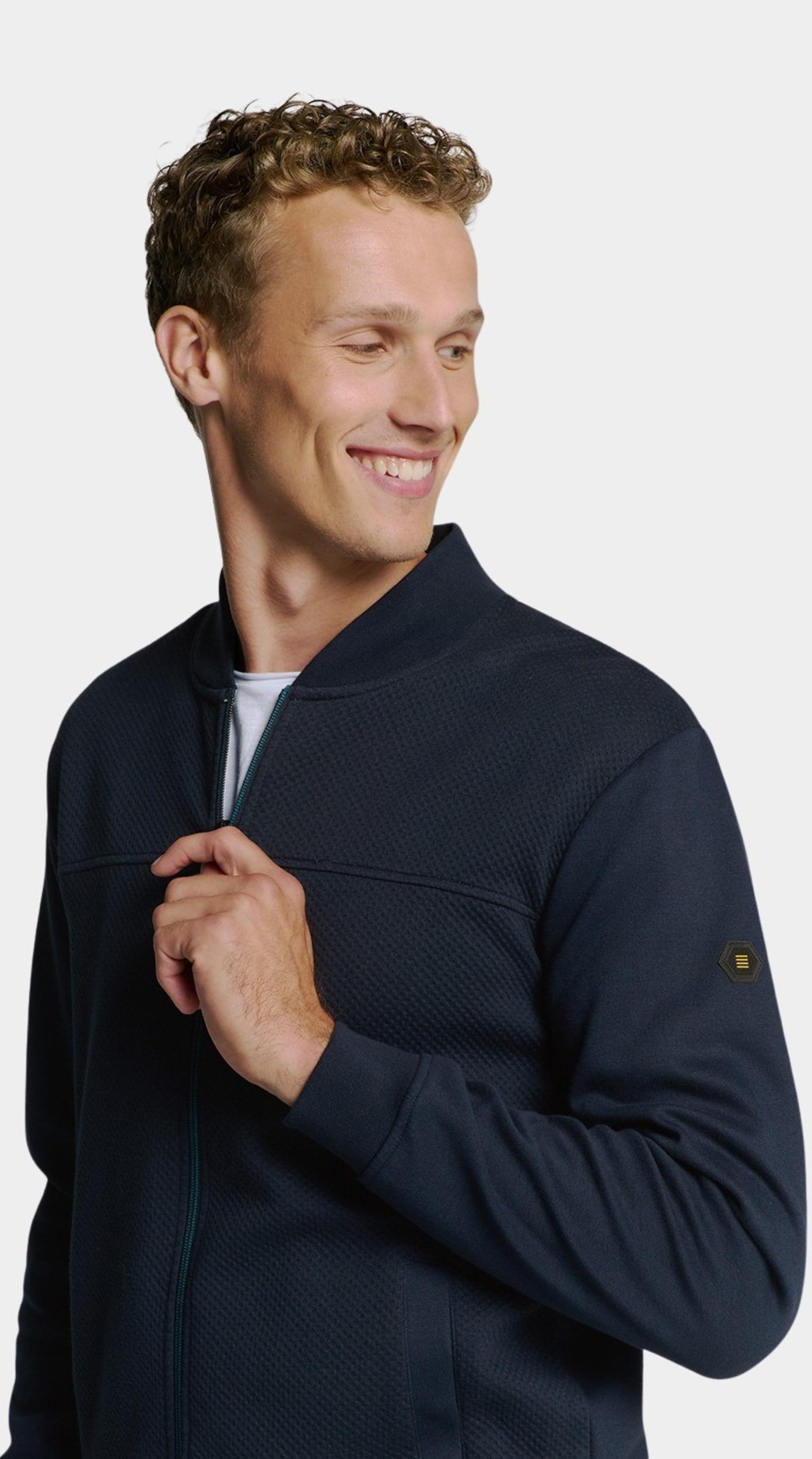 No Excess Vest Blauw Sweater Full Zipper Jacquard 27100119/096