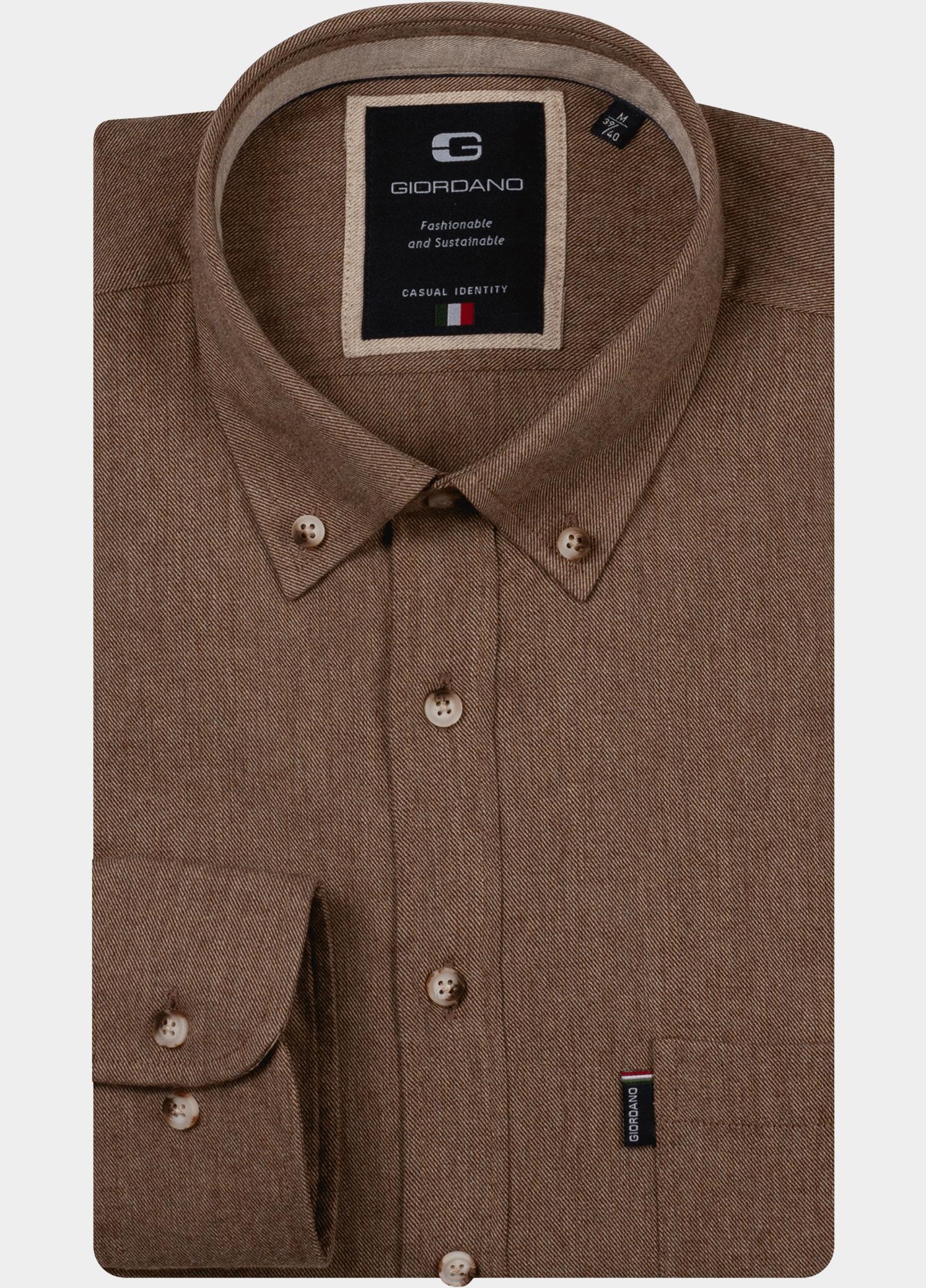 Giordano Overhemd heren Bruin Dino Wooltouch melange flanel 627005/82