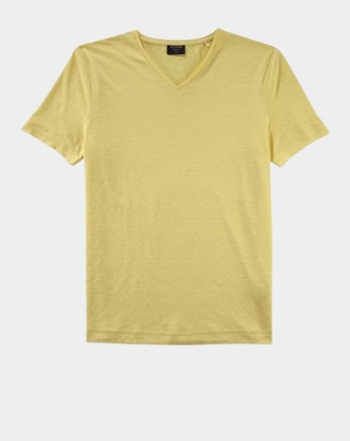 Olymp T-shirt korte mouw Geel Linen V-Neck T-Shirt 561552/51