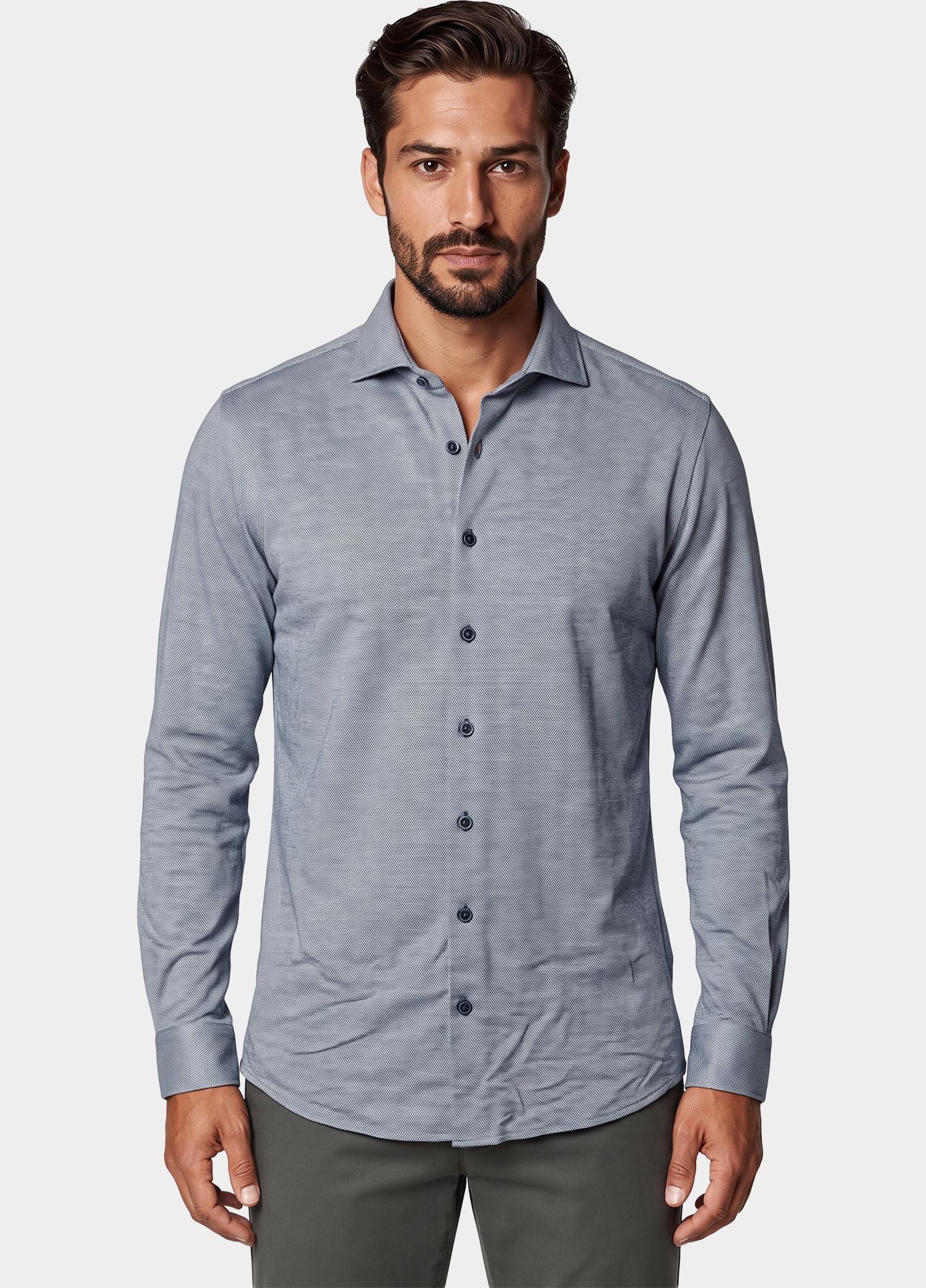 R2 Amsterdam Overhemd heren Blauw Knitted polyester sorona shir 134.WSP.013/014