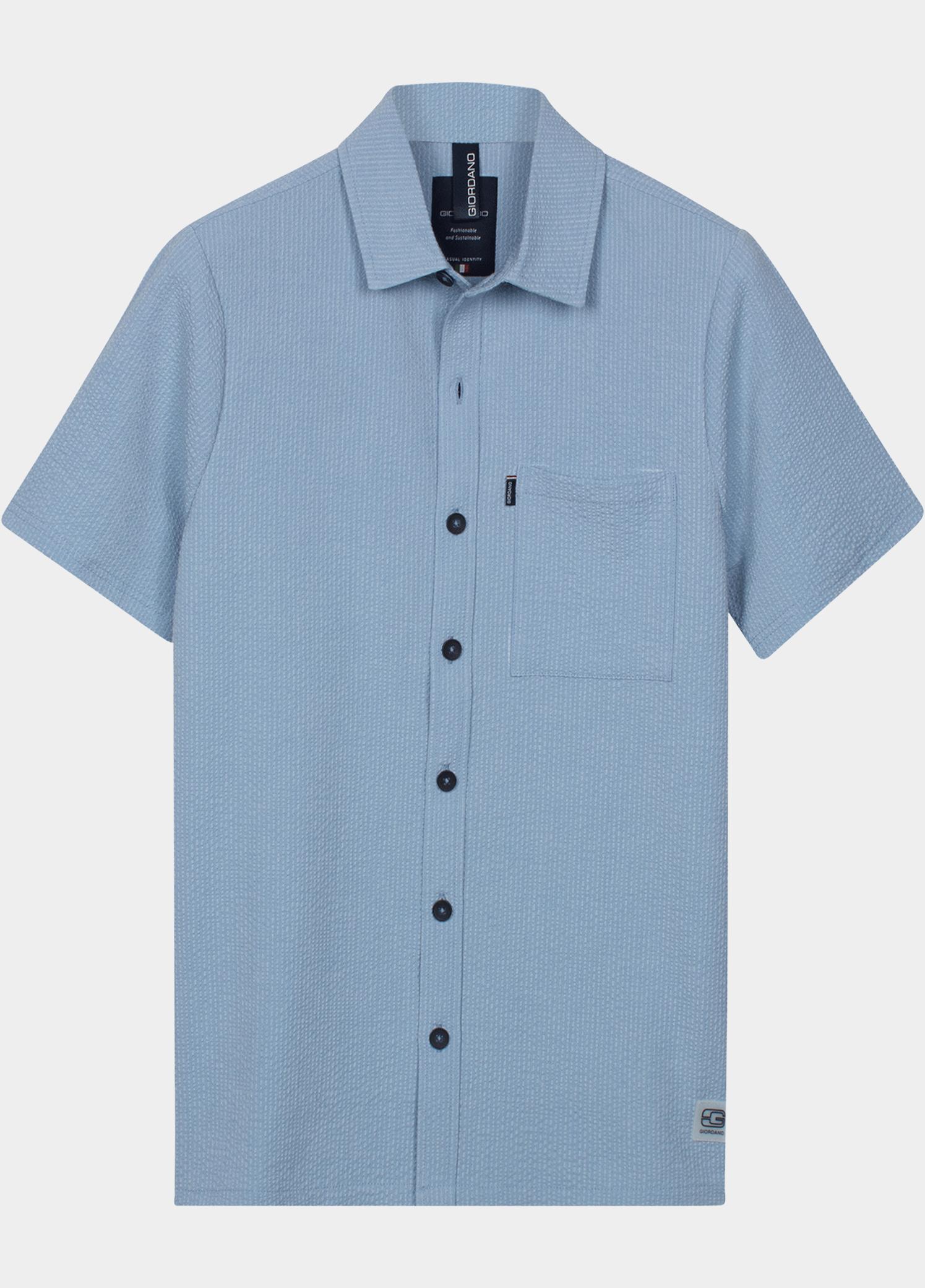 Giordano overhemd korte mouw heren Blauw Puglia Short Sleeve Shirt Tec 616005/61
