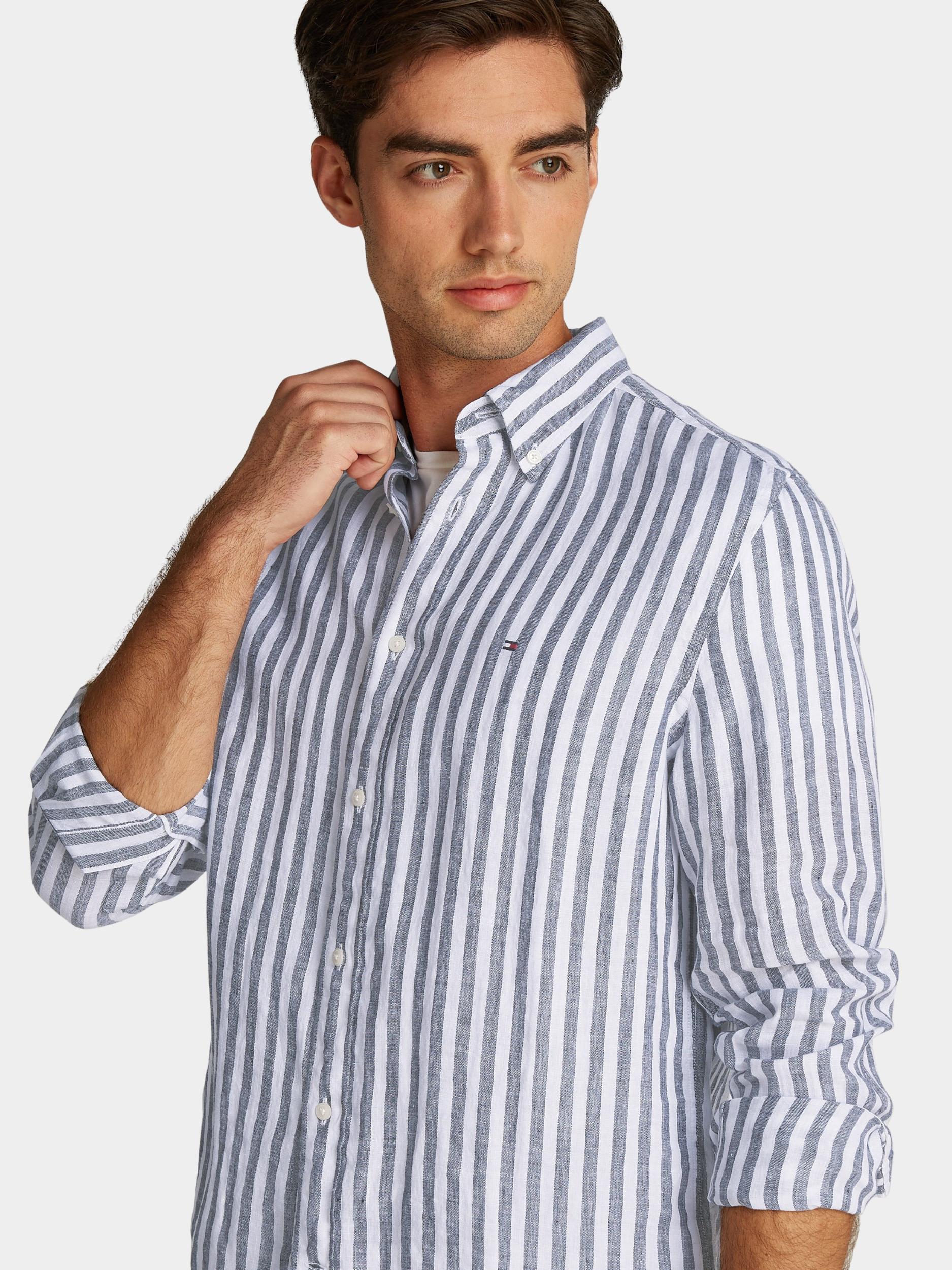 Tommy Hilfiger Casual hemd lange mouw Blauw Linen Essential Stripe RF Shir MW0MW38581/0A5
