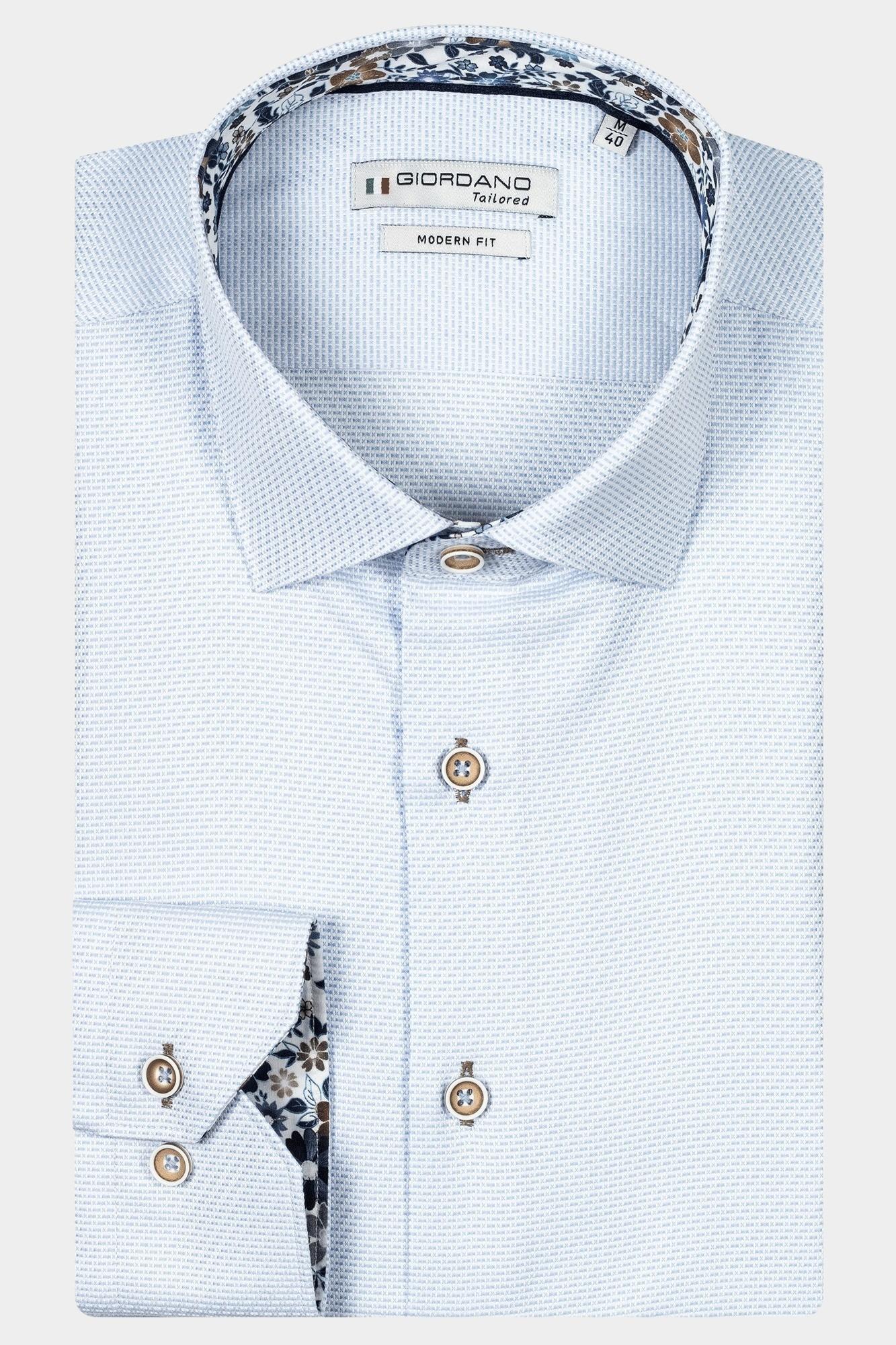 Giordano Casual hemd lange mouw Blauw Maggiore, LS Semi Cutaway Pla 427870/61