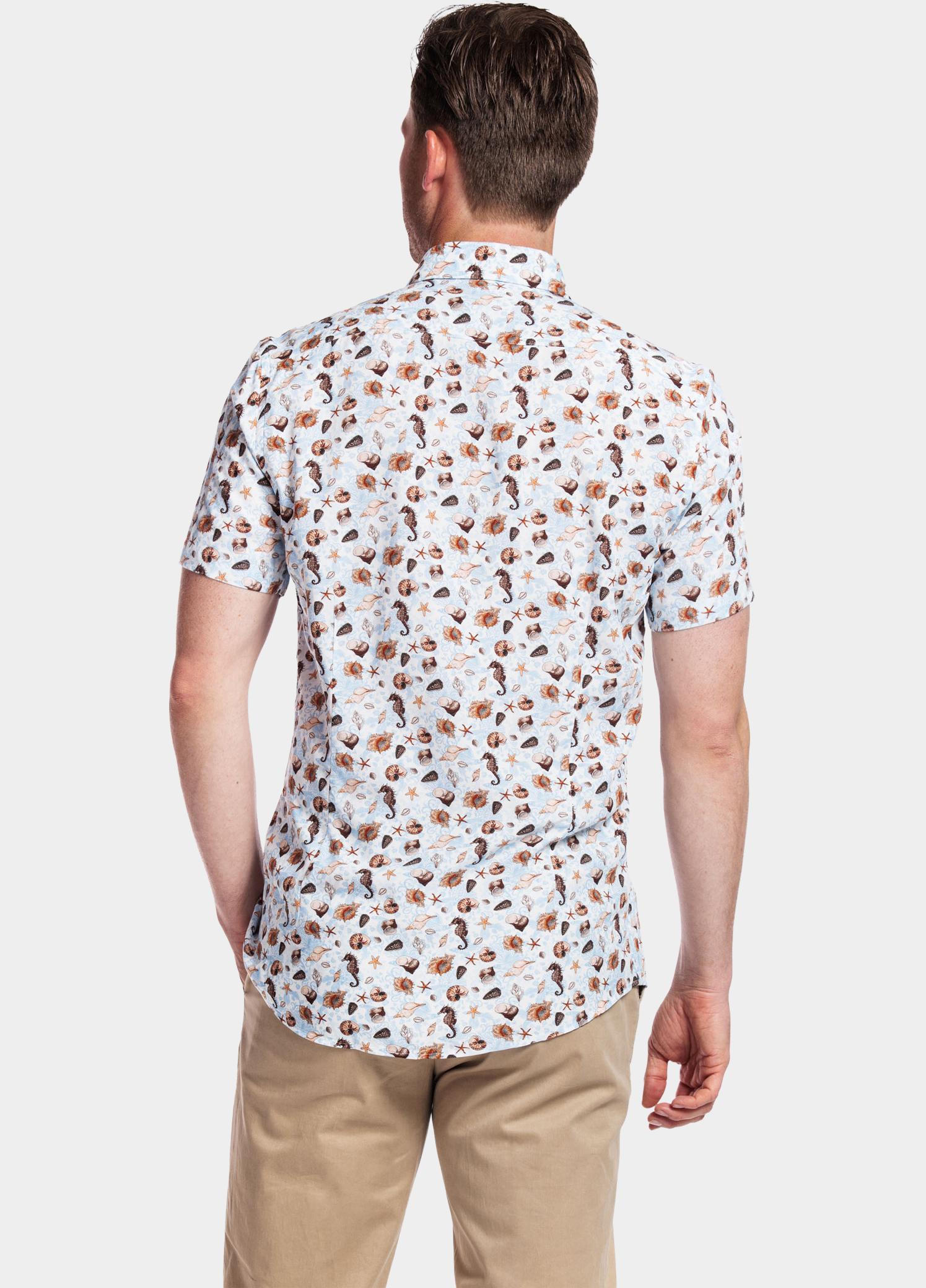 Giordano overhemd korte mouw heren Wit Front, SS Cutaway Sea Life Pr 416821/10