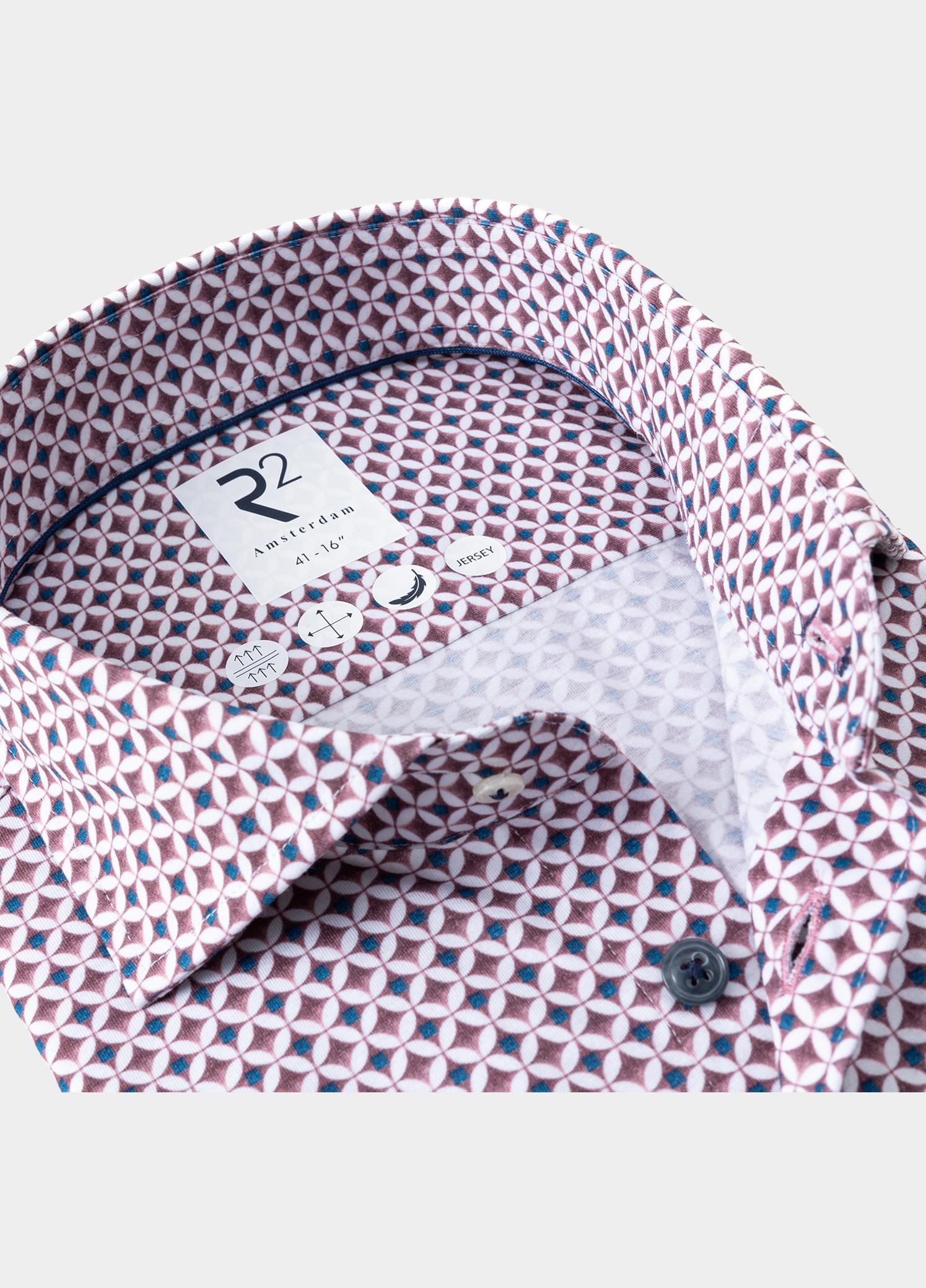 R2 Amsterdam Overhemd heren Paars Printed single technical knit 134.WSP.008/084