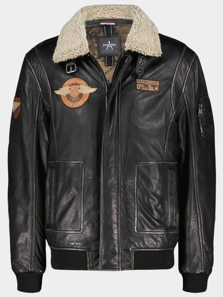 Donders 1860 Lederen Jack Zwart Leather Jacket with Badges 52696.2/999