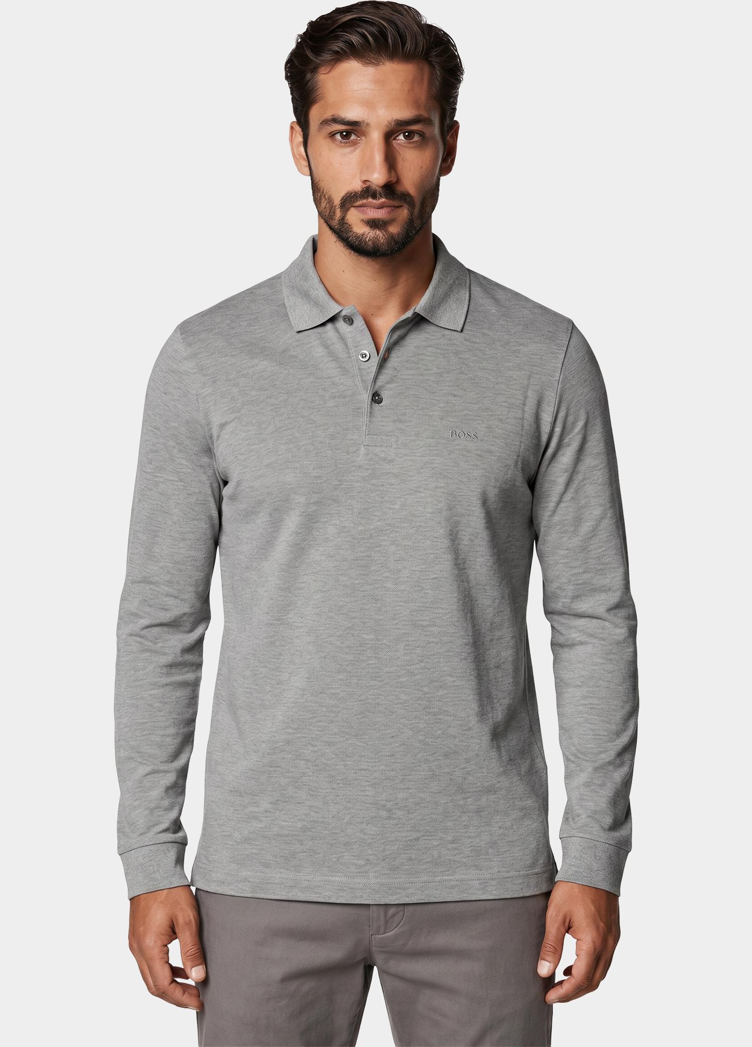 BOSS Black Polo lange mouw Grijs Pado 30 10241542 01 50468392/075