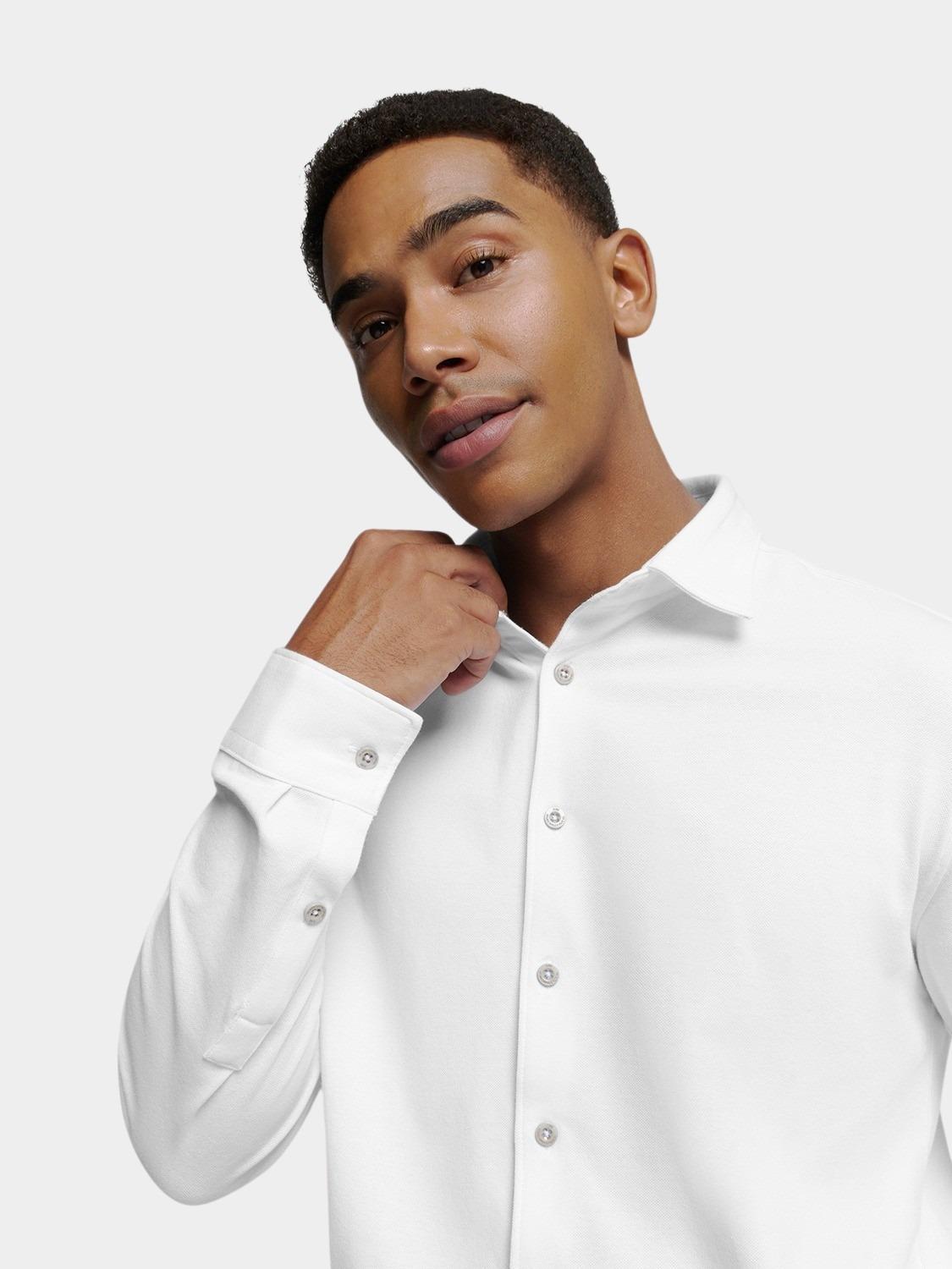 No Excess Casual hemd lange mouw Wit Shirt Jersey Pique Stretch N4186/010
