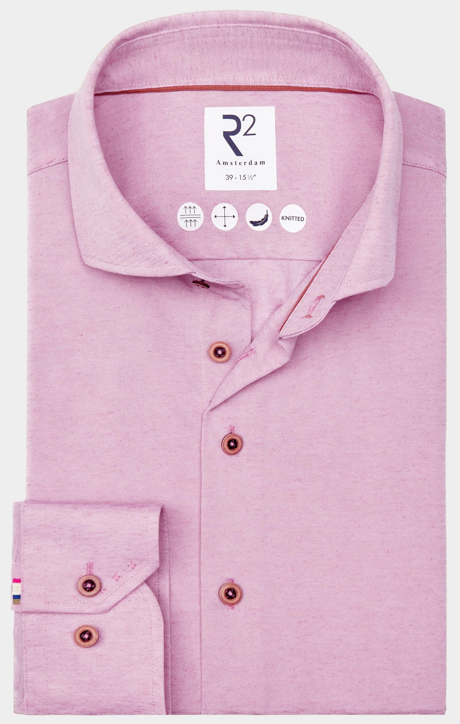 R2 Amsterdam Casual hemd lange mouw Roze Linen cotton knitted 128.WSP.019/087
