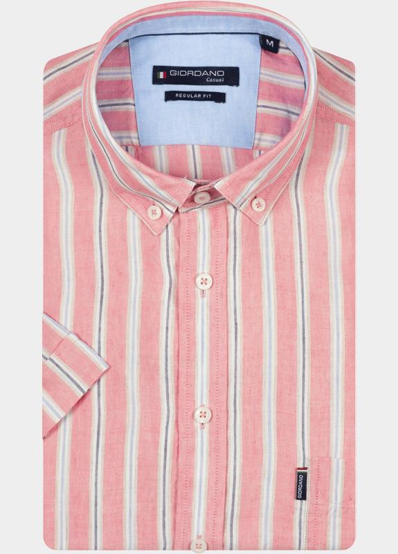 Giordano overhemd korte mouw heren Roze League Short Sleeve Button Do 616118/50
