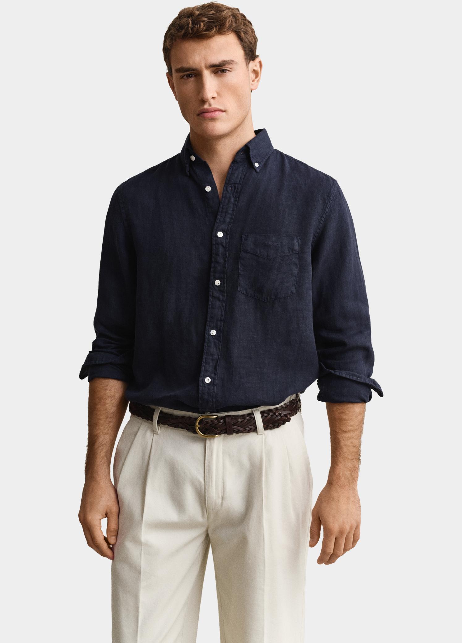 Gant Overhemd heren Blauw Linnen overoverhemd 3240120/433