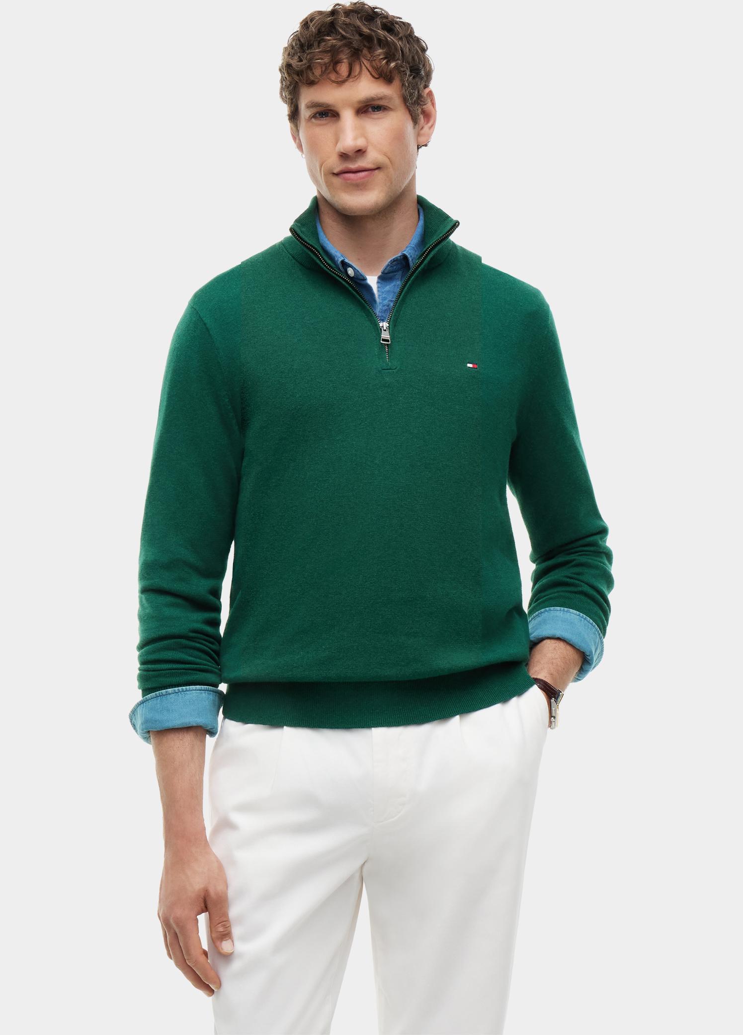 Tommy Hilfiger Half Zip Groen PIMA ORG CTN CASHMERE ZIP MOC MW0MW28049/MQ7