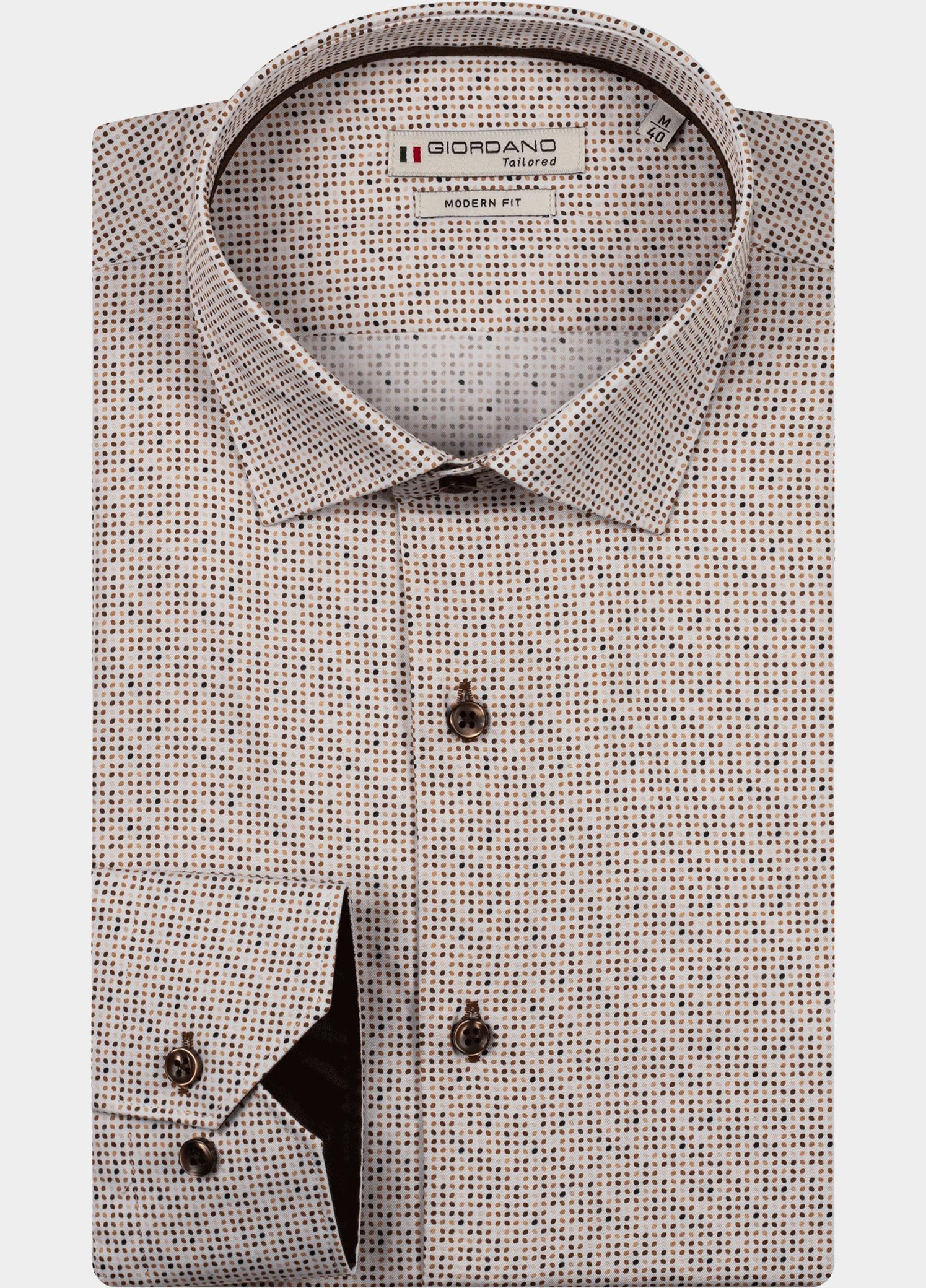 Giordano Overhemd heren Bruin Maggiore long sleeve semi cut 517848/80