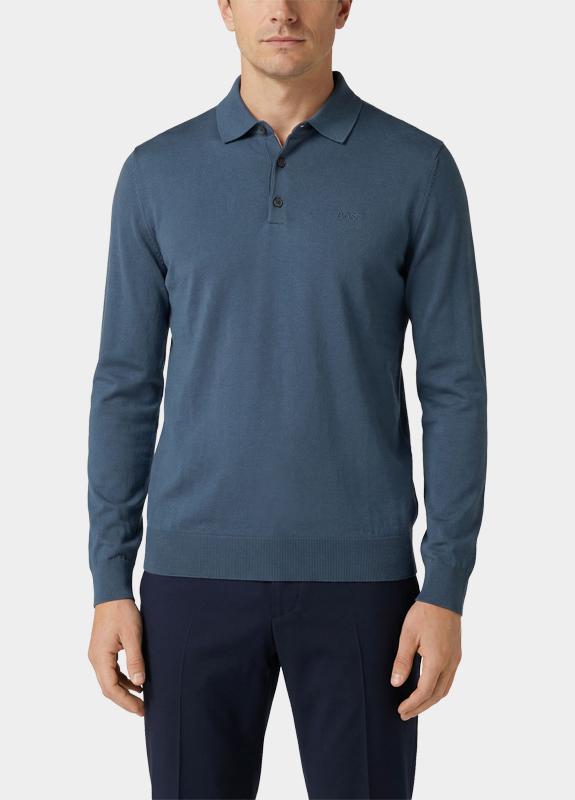 BOSS Black Polo lange mouw Blauw Gemello-P 10255177 01 50506025/468