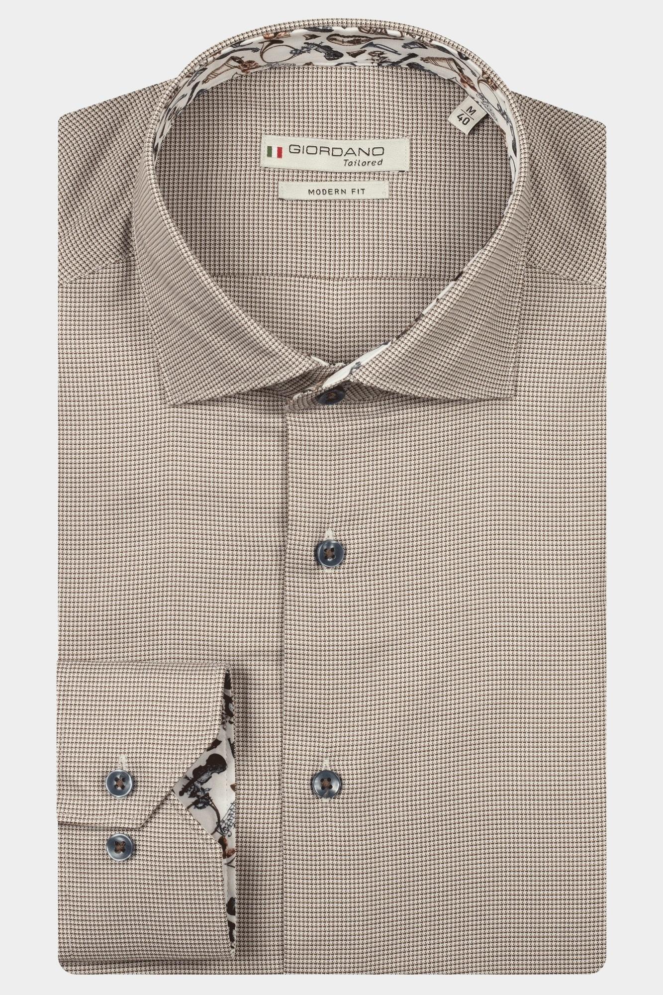 Giordano Casual hemd lange mouw Bruin Maggiore long sleeve semi cut 527840/80