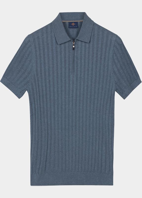 Baileys Polo heren Blauw Polo Knitted SS  1/2 zip  dro 615771/645