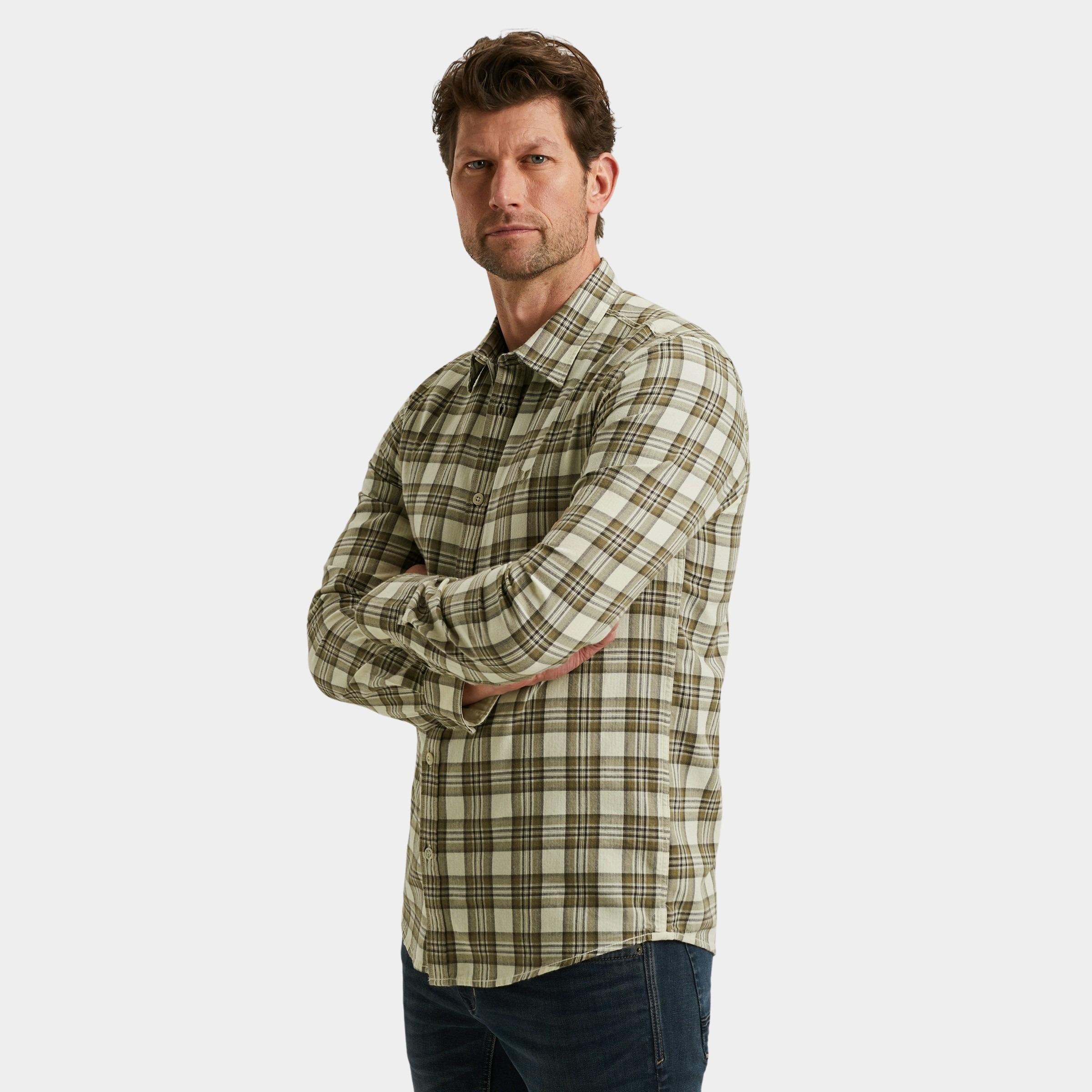 PME Legend Casual hemd lange mouw Beige LONG SLEEVE SHIRT Herringbone PSI2510201/7013