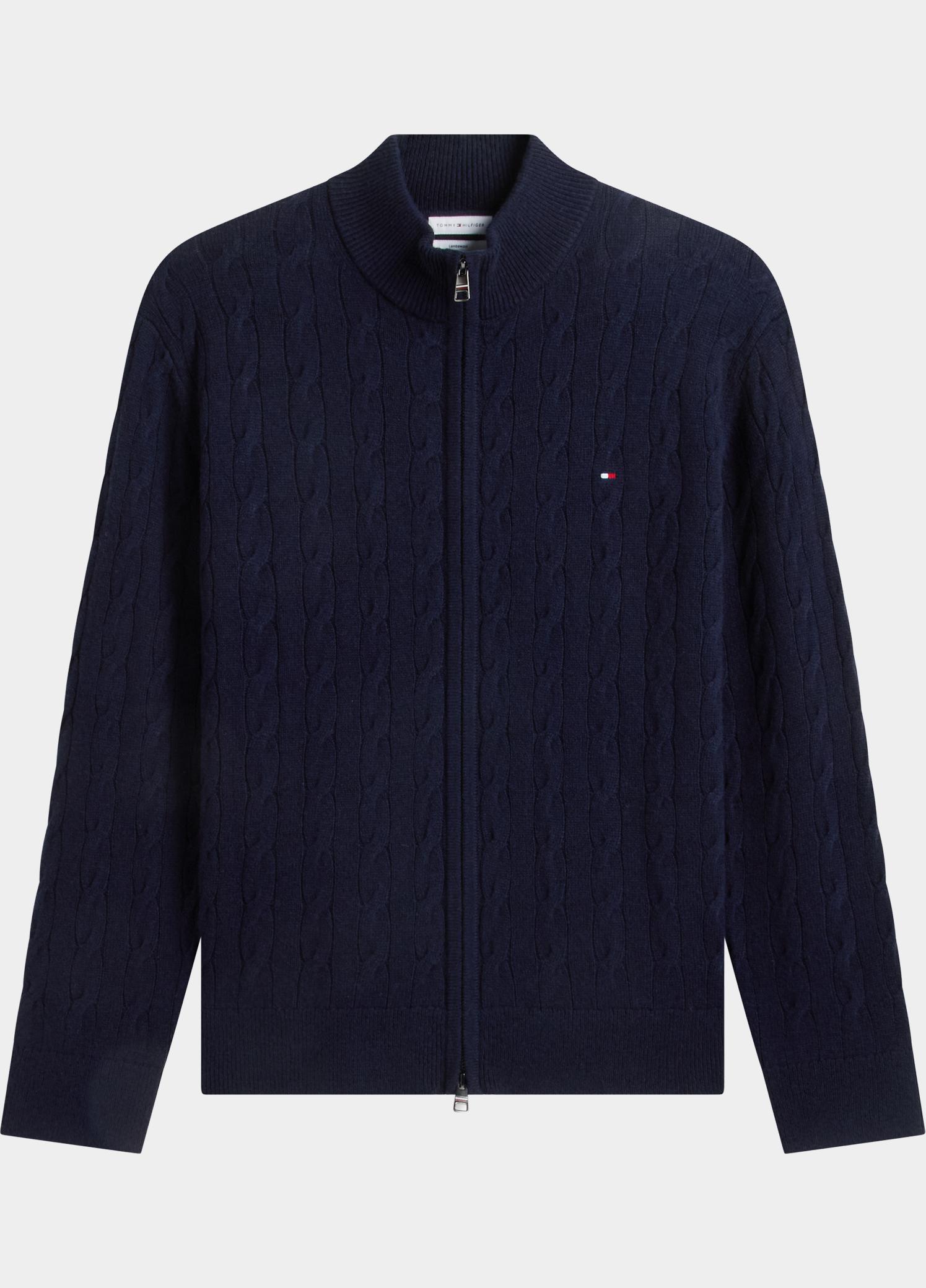 Tommy Hilfiger Vest heren Blauw LAMBSWOOL CABLE ZIP THROUGH MW0MW46353/DW5